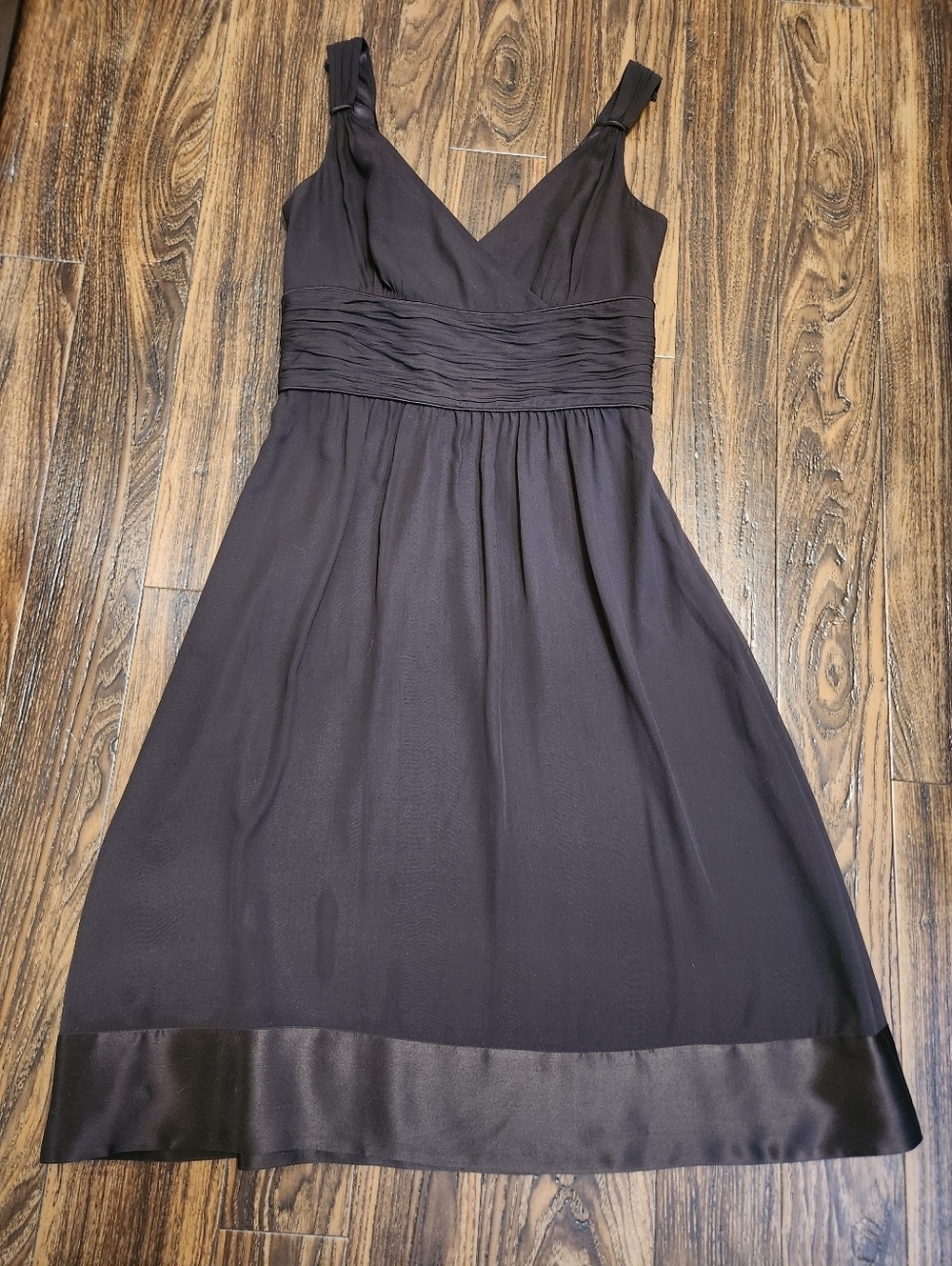 Ann Taylor Stunning Silk Dark Brown Sleeveless Dress Satin Trim Sz 4 EUC